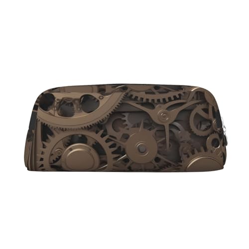 Steampunk Mechanical Gears Bedrucktes Leder Federmäppchen Tragbare Reise Make-up Tasche Große Kapazität Kulturbeutel Reißverschluss Aufbewahrungstasche für Frauen Mädchen, silber, Einheitsgröße, von BONDIJ