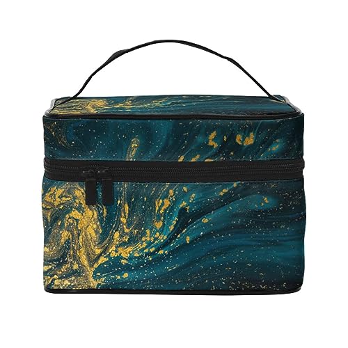 Stone Walkway Wickeltasche für Damen, wasserabweisende Kosmetiktasche, faltbare Kulturtasche, Lehrergeschenke, Türkis, Blau, Gold, Marmor, Einheitsgröße von BONDIJ