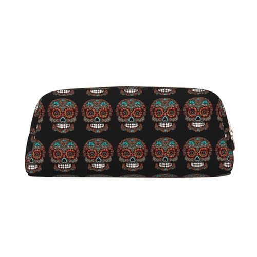 Sugar Skulls Day of the Dead Bedrucktes Leder Federmäppchen Tragbare Reise Make-up Tasche Große Kapazität Kulturbeutel Reißverschluss Aufbewahrungstasche für Frauen Mädchen, gold, Einheitsgröße, von BONDIJ