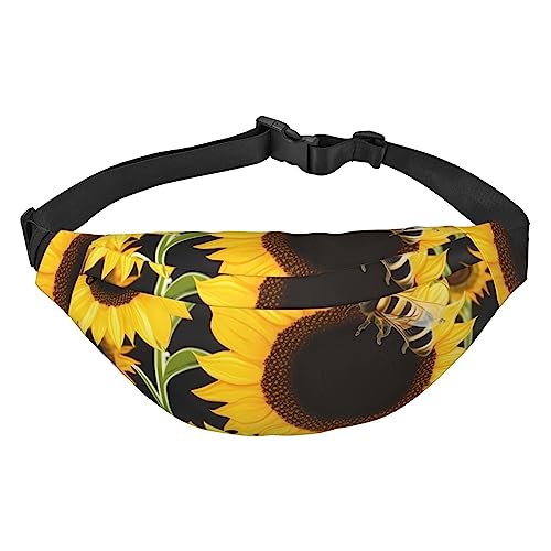 Sunflower Bees Bauchtaschen für Damen und Herren, leichte, verstellbare Hüfttasche für Reisen, Wandern, Radfahren, Schwarz , Einheitsgröße von BONDIJ