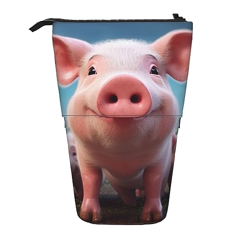 Teleskop Bleistift Fall Lustige Nette Schwein Stehen Bleistift Beutel Tragbare Bleistift Tasche Pop Up Bleistift Halter Make-up Tasche Für Urlaub Geschenk, Lustiges süßes Schwein, Einheitsgröße von BONDIJ