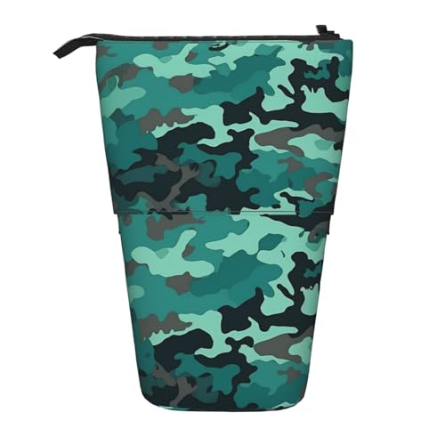 Teleskop-Federmäppchen, Baumblatt, Stand-Up-Federmäppchen, tragbares Federmäppchen, Pop-Up-Bleistifthalter, Make-up-Tasche für Urlaubsgeschenk, Blaugrün, Camouflage, Einheitsgröße von BONDIJ