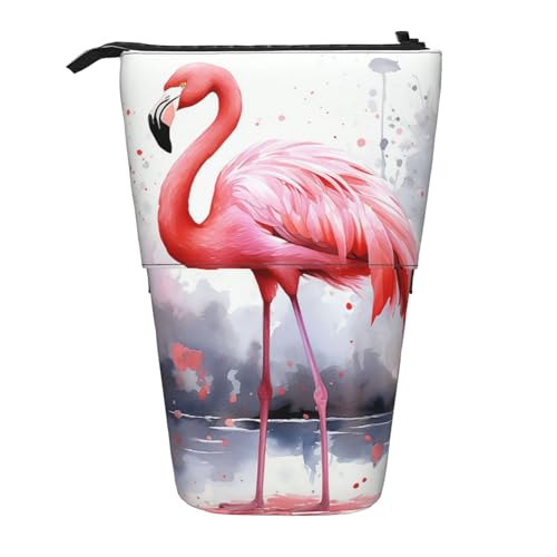 Teleskop-Federmäppchen, Motiv: rosa Flamingo, Aquarell, Stand-Up-Bleistifttasche, Make-up-Tasche für Urlaubsgeschenk, Pinker Flamingo-Aquarell, Einheitsgröße von BONDIJ