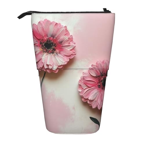 Teleskop-Federmäppchen, Motiv: rosa Flamingo, Aquarell, Stand-Up-Bleistifttasche, Make-up-Tasche für Urlaubsgeschenk, Zwei rosa Blumen, Einheitsgröße von BONDIJ