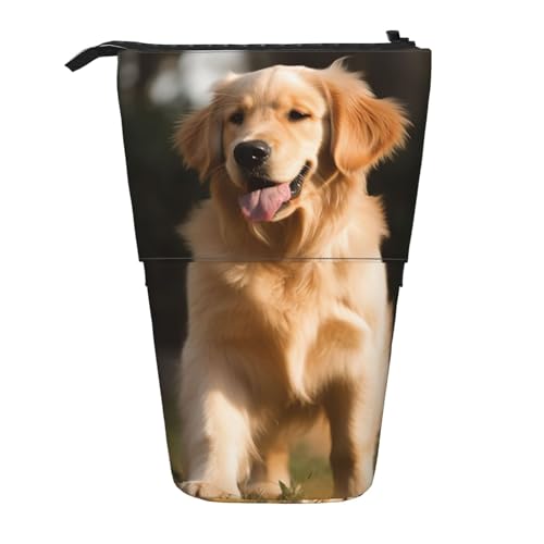 Teleskop-Federmäppchen, Musiknoten-Druck, Stand-Up-Bleistifttasche, tragbar, Pop-Up-Bleistifthalter, Make-up-Tasche für Urlaubsgeschenk, Golden Retriever Hund, Einheitsgröße von BONDIJ