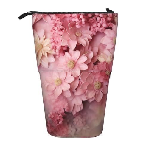 Teleskop-Federmäppchen, Vintage-Stil, Auto, Stand-Up-Bleistifttasche, tragbar, Pop-Up-Bleistifthalter, Make-up-Tasche für Urlaubsgeschenk, Rosa Blumen, Einheitsgröße von BONDIJ