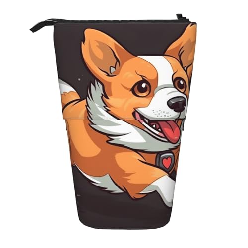 Teleskop-Federmäppchen, goldener Staub, Stand-Up-Bleistifttasche, tragbar, Pop-Up-Bleistifthalter, Make-up-Tasche für Urlaubsgeschenk, Running Corgi Cartoon, Einheitsgröße von BONDIJ