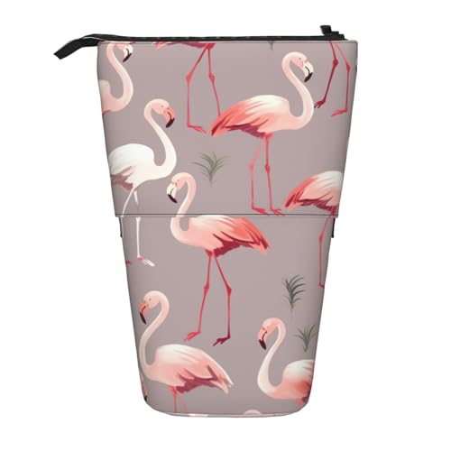 Teleskop-Federmäppchen, niedlicher Pfau, Stand-Up-Bleistifttasche, tragbar, Pop-Up-Bleistifthalter, Make-up-Tasche für Urlaubsgeschenk, Rosa Flamingo-Muster, Einheitsgröße von BONDIJ