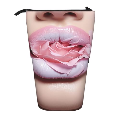 Teleskop-Federmäppchen, rosa Rose in den Lippen, Stand-Up-Bleistifttasche, tragbar, Pop-Up-Bleistifthalter, Make-up-Tasche für Urlaubsgeschenk, Rosa Rose in den Lippen, Einheitsgröße von BONDIJ