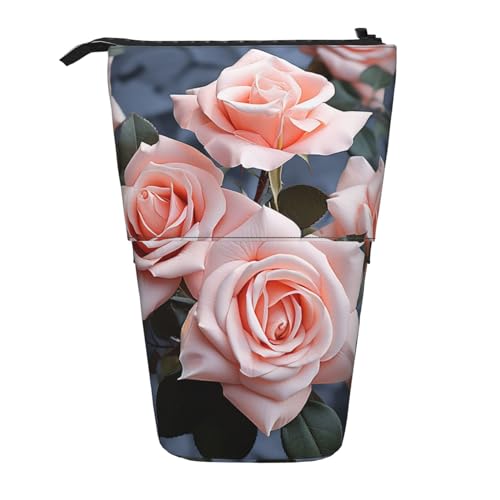 Teleskop-Federmäppchen, rosa Rose in den Lippen, Stand-Up-Bleistifttasche, tragbar, Pop-Up-Bleistifthalter, Make-up-Tasche für Urlaubsgeschenk, Rosa Rosenblüten, Einheitsgröße von BONDIJ