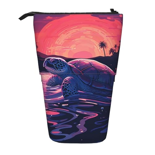 Teleskop-Federmäppchen Time Is Money Stand Up Pencil Pouch Portable Pencil Bag Pop Up Pencil Holder Makeup Bag For Holiday Gift, Schildkröte im Wasser bei Sonnenuntergang, Einheitsgröße von BONDIJ