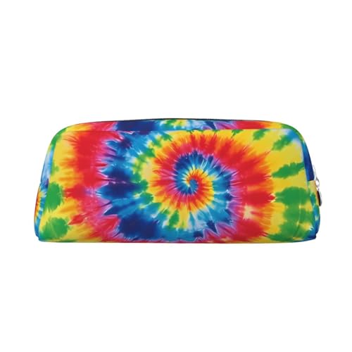 Tie Dye Rainbow Printed Leather Pencil Case Portable Travel Makeup Bag Large Capacity Toiletry Bag Zipper Storage Bag for Women Girls, silber, Einheitsgröße, Taschen-Organizer von BONDIJ