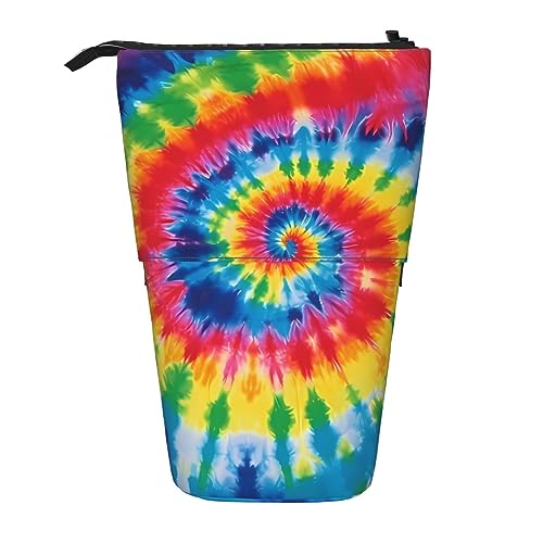 Tie Dye Rainbow Stand Pencil Holder Telescopic Pencil Case 2-in-1 Cute Pencil Pouch Pop-Up Pencil Holder Stationery Organizer Makeup Bag for Students and Office Supplies, Schwarz , Einheitsgröße, von BONDIJ