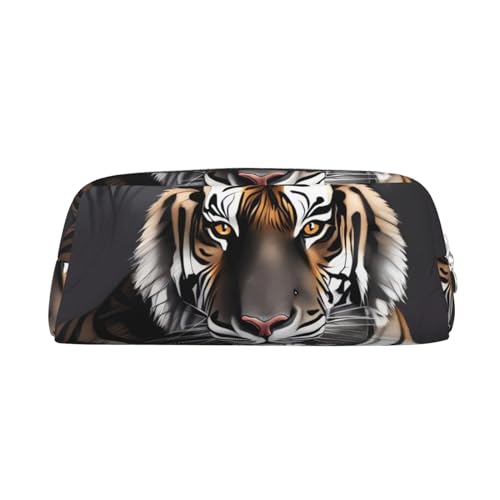 Tiger at Rest Bedrucktes Leder Federmäppchen Tragbare Reise Make-up Tasche Große Kapazität Kulturbeutel Reißverschluss Aufbewahrungstasche für Frauen Mädchen, silber, Einheitsgröße, Taschen-Organizer von BONDIJ