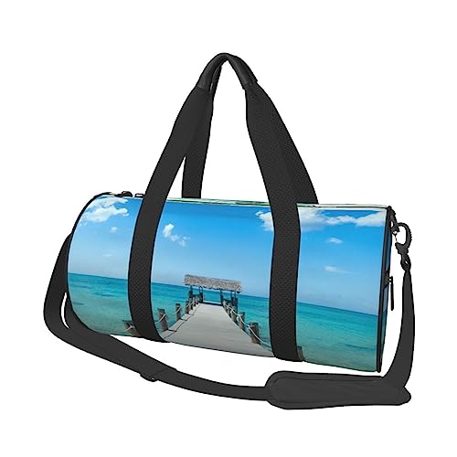 Tropical Pier Runde Turnbeutel Große Kapazität Reisetasche Reisetasche Langlebige Runde Reise Sporttaschen, Schwarz , Einheitsgröße von BONDIJ