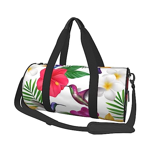 Tropischer Blumenstrauß, runder Turnbeutel, großes Fassungsvermögen, Reisetasche, langlebig, rund, Reisetasche, Schwarz , Einheitsgröße von BONDIJ