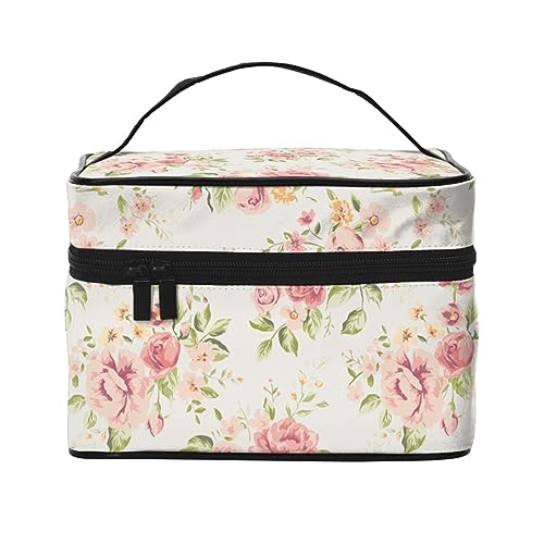 Tropischer Ozean Strand Thema Reise Make-up Tasche für Frauen, wasserabweisende Kosmetiktasche Faltbare Kulturtasche Lehrer Geschenke, Aquarell Rosa Rose, Einheitsgröße von BONDIJ