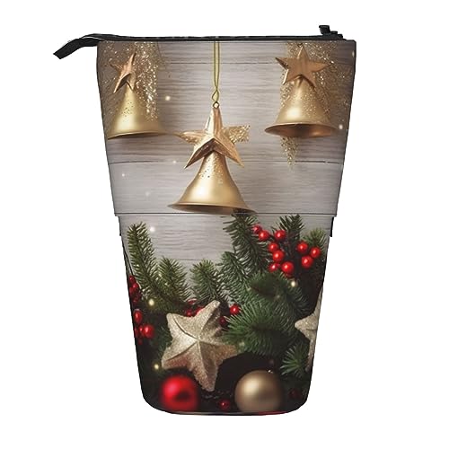 Weihnachtsbaum- und Glockenständer Bleistifthalter Teleskop-Federmäppchen 2-in-1 Niedliches Federmäppchen Pop-Up Bleistifthalter Schreibwaren Organizer Make-up-Tasche für Studenten und Bürobedarf, von BONDIJ