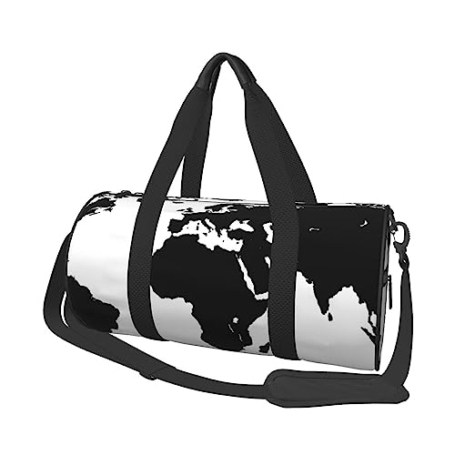 Weltkarte Runde Turnbeutel Große Kapazität Reise Duffle Bag, langlebige Runde Reise Sport Taschen, Schwarz, Einheitsgröße, Schwarz , Einheitsgröße von BONDIJ