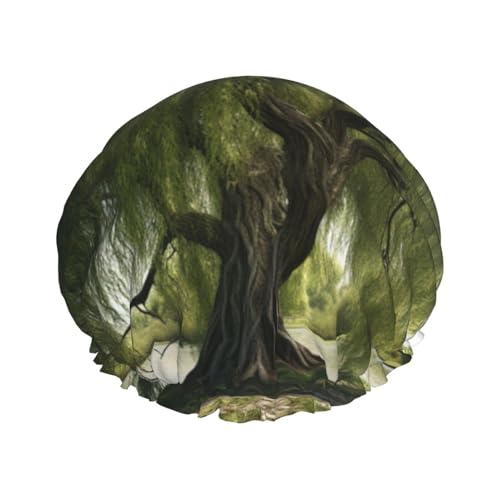 Willow Tree bedruckte Duschhaube für Damen, wasserdicht, wiederverwendbar, doppellagig, Duschhut, Badehaube, Duschkappen für Herren und Damen, Spa, Salon von BONDIJ