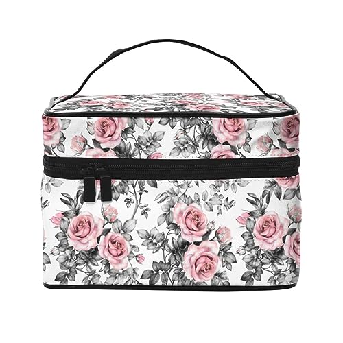 Winter Sonnenuntergang Reise Make-up Tasche für Frauen, wasserabweisende Kosmetiktasche Faltbare Kulturtasche Lehrer Geschenke, Weiße Aquarell Floral Rose, Einheitsgröße von BONDIJ