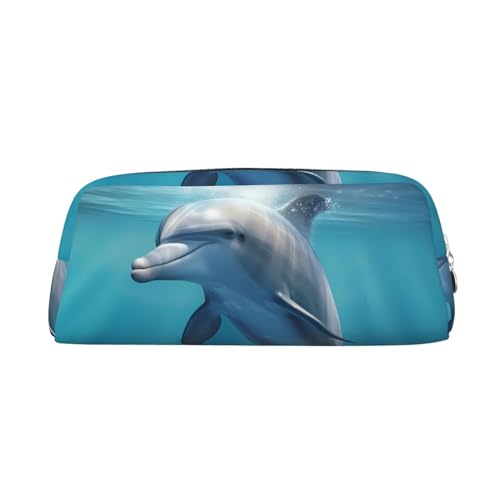 Winter The Dolphin Printed Leather Pencil Case Portable Travel Makeup Bag Large Capacity Toiletry Bag Zipper Storage Bag for Women Girls, silber, Einheitsgröße, Taschen-Organizer von BONDIJ