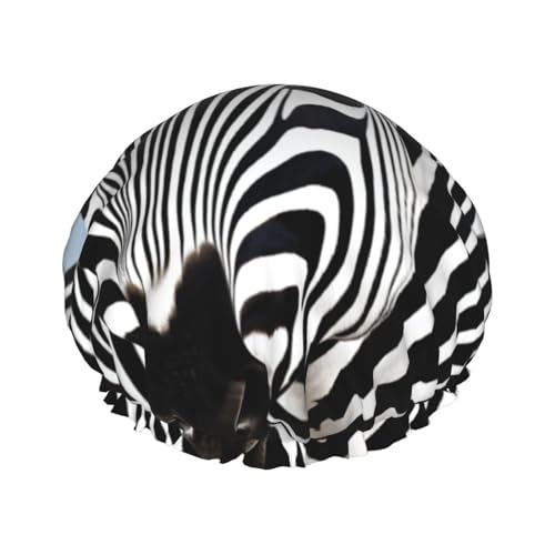 Zebra bedruckte Duschhaube für Frauen, wasserdichte Badekappen, wiederverwendbar, doppellagig, Duschhut, Badeduschkappen für Männer, Damen, Spa, Salon von BONDIJ