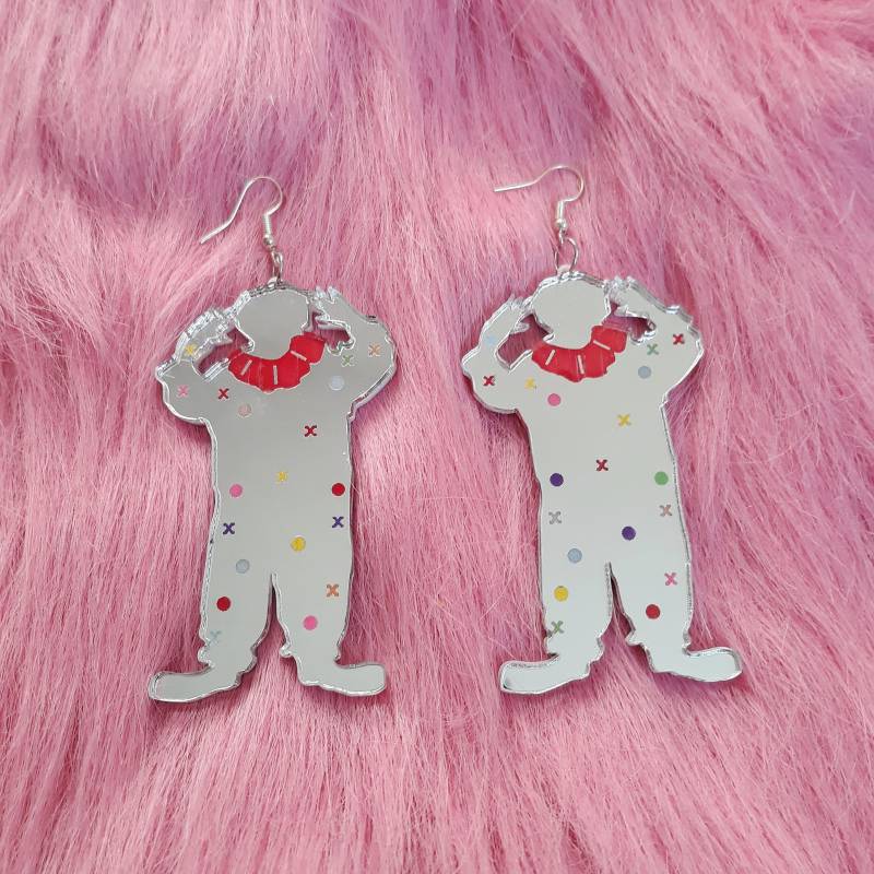 Colorful Creepy Clown Mirrored Silver Acrylic Earrings With Rhinestone Earring Posts Colorful Creepy Clown Mirrored Silver Acrylic Earrings With Rhinestone Earring Posts von BONESCOUTURE