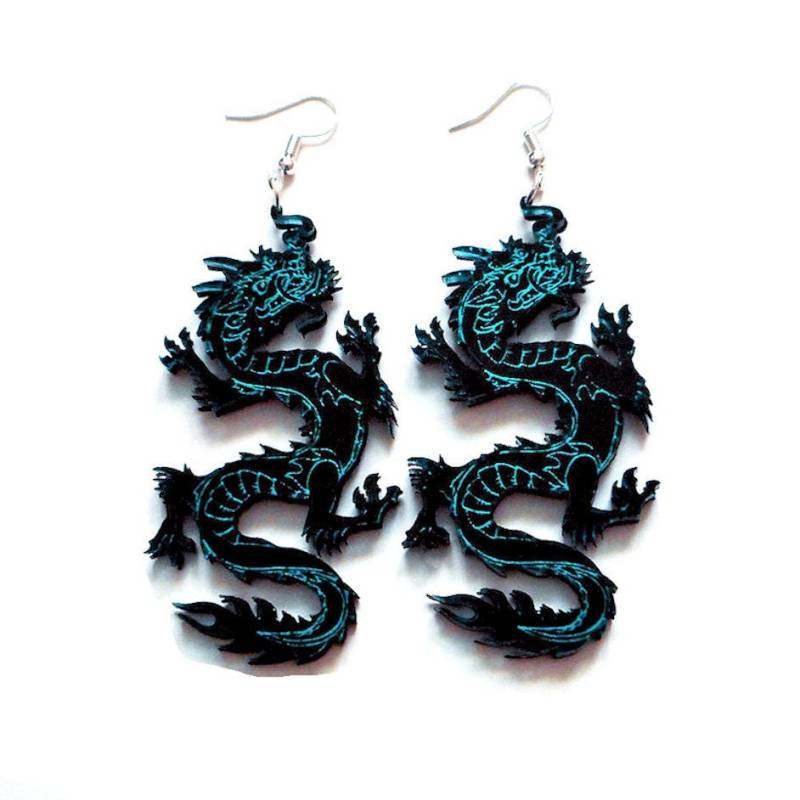 Multi Color Acrylic Dragon Earrings With Silver Earring Hooks, Plastic Earrings, Jewelry Multi Color Acrylic Dragon Earrings With Silver Earring Hooks, Plastic Earrings, Jewelry von BONESCOUTURE