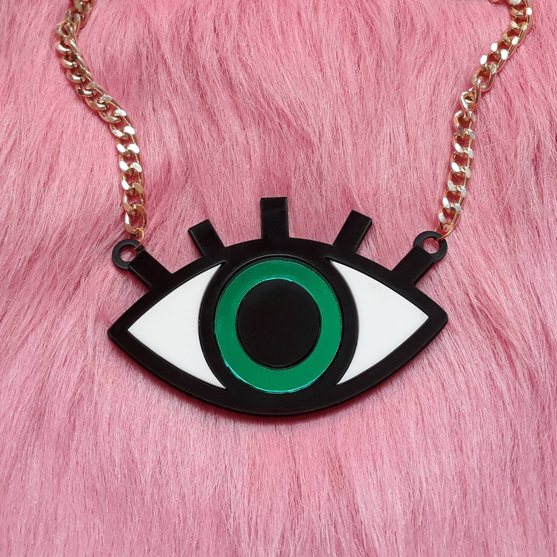 Multi-Color Eyeball/Third Eye Necklace With Gold Chain, Acrylic, Laser Cut, Plastic, Witchy Jewelry Multi-Color Eyeball/Third Eye Necklace With Gold Chain, Acrylic, Laser Cut, Plastic, Witchy Jewelry von BONESCOUTURE