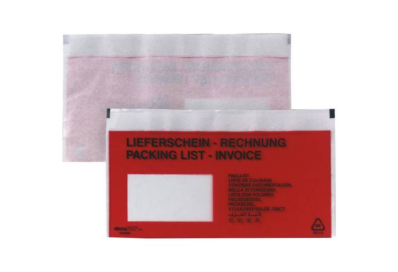 BONG Dokumententasche DIN lang hafklebend mit Fenster rot, PA= 1.000Stk von BONG