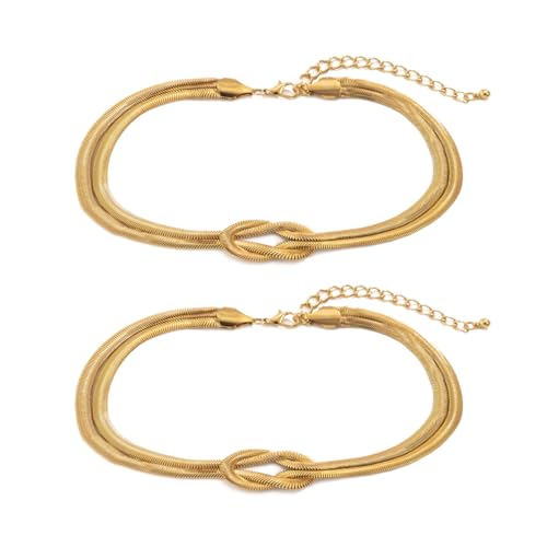 2 Stück 18K Vergoldet Stapelarmbänder Unendlichkeitsarmband Liebesknoten-Armband Aus Titan Stahl Passende Pärchen Armband Für Paare Twist Schlange Armkette Gold Bracelet Schmuck Geschenke Für Frauen von BONGSHAKALAKA