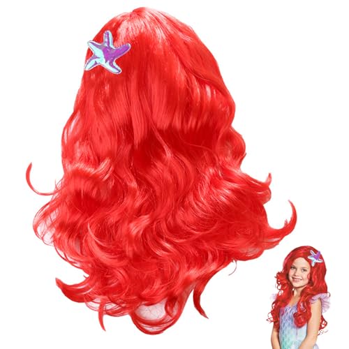 Meerjungfrau Prinzessin Arielle Perücke Lange Lockige Haare Perücken Frauen Arielle Perückes Kinder Kostüm Zubehör Mädchen Meerjungfrau Prinzessin Roter Perücke- Halloween Cosplay Karneval Verkleiden von BONGSHAKALAKA