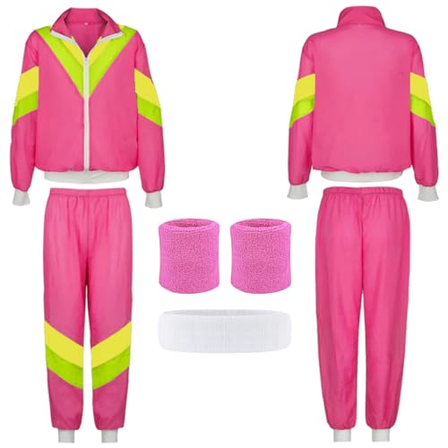 BONHHC Kostüm 80er Jahre, 90er Jahre Outfit Herren Damen, Trainingsanzug Disco, Retro Style Jogginganzug para Karneval Bad Taste Party Faschingskostüme(Rot L) von BONHHC