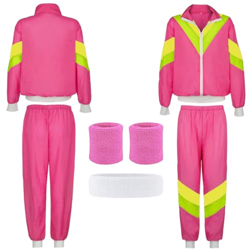 BONHHC Kostüm 80er Jahre, 90er Jahre Outfit Herren Damen, Trainingsanzug Disco, Retro Style Jogginganzug para Karneval Bad Taste Party Faschingskostüme(Rot XL) von BONHHC