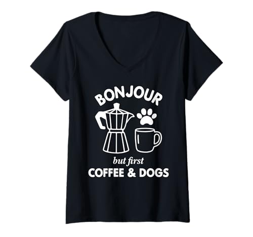 Damen Bonjour - BUT First Coffee & Dogs X Kaffee & Hunde T-Shirt mit V-Ausschnitt Damen Bonjour - BUT First Coffee & Dogs X Kaffee & Hunde T-Shirt mit V-Ausschnitt von BONJOUR BUT FIRST COFFEE DOGS Hund Kaffeeliebhaber