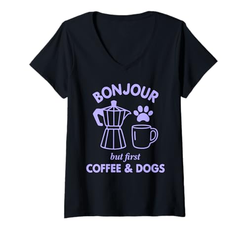 Damen Bonjour - BUT First Coffee & Dogs X Kaffee & Hunde T-Shirt mit V-Ausschnitt Damen Bonjour - BUT First Coffee & Dogs X Kaffee & Hunde T-Shirt mit V-Ausschnitt von BONJOUR BUT FIRST COFFEE DOGS Hund Kaffeeliebhaber