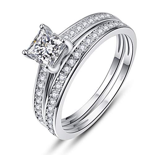 BONLAVIE 1.35ct Prinzessinnenschliff Weiß AAA CZ 925 Sterling Silber Verlobungsring Hochzeit Ring Set von BONLAVIE