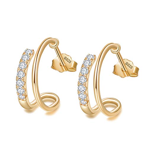 BONLAVIE 14 Karat vergoldete Creolen, 925 Sterling Silber Open Creolen Hypoallergene Ohrringe für Frauen Sensitive Ohren, Silber Post Split Huggie Ohrringe für Teen Girls Valentinstag BONLAVIE 14 Karat vergoldete Creolen, 925 Sterling Silber Open Creolen Hypoallergene Ohrringe für Frauen Sensitive Ohren, Silber Post Split Huggie Ohrringe für Teen Girls Valentinstag von BONLAVIE