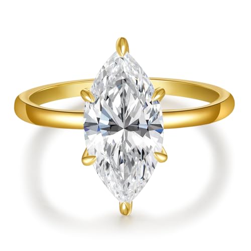 BONLAVIE 3.5CT Marquise Cut Verlobungsringe Damen Eheringe 14K Gold vergoldet Ring mit Zirkonia Ringe Silber Ewigkeitsring Versprechensring Größen 57(18.1) von BONLAVIE