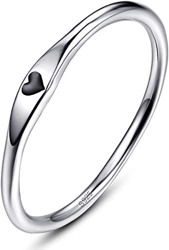 BONLAVIE 925 Sterling Silber einfache Carve Herz Hochzeit Band stapelbar Versprechen Ring für Sie (49.3(15.7), A-Silber-Schwarz) von BONLAVIE