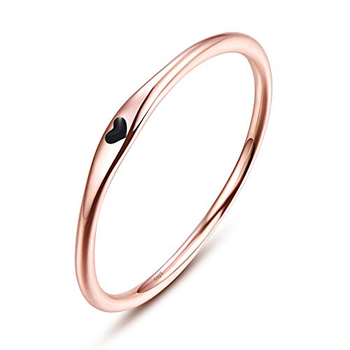 BONLAVIE 925 Sterling Silber einfache Carve Herz Hochzeit Band stapelbar Versprechen Ring für Sie (58(18.5), B-Rosegold-Schwarz) von BONLAVIE