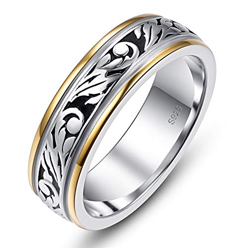 BONLAVIE 925 Sterling Silber Hochzeit Band Ring für Männer Frauen Unisex Vintage Floral Vine, Silber Gold Zwei Töne57(18.1) von BONLAVIE