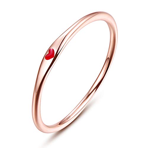 BONLAVIE 925 Sterling Silber einfache Carve Herz Hochzeit Band stapelbar Versprechen Ring für Sie (49.3(15.7), C-Rosegold-Rot) von BONLAVIE