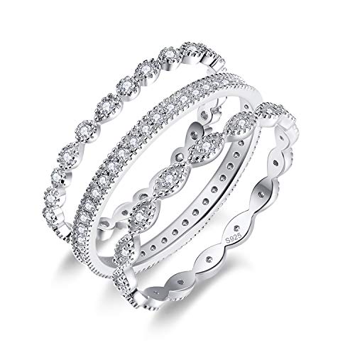 BONLAVIE 925 Sterling Silber Ring Set 2 stapelbar Jahrestag Eternity Bands Ringe CZ Engagement Braut Ring Sets für Frauen Größe 57(18.1) von BONLAVIE