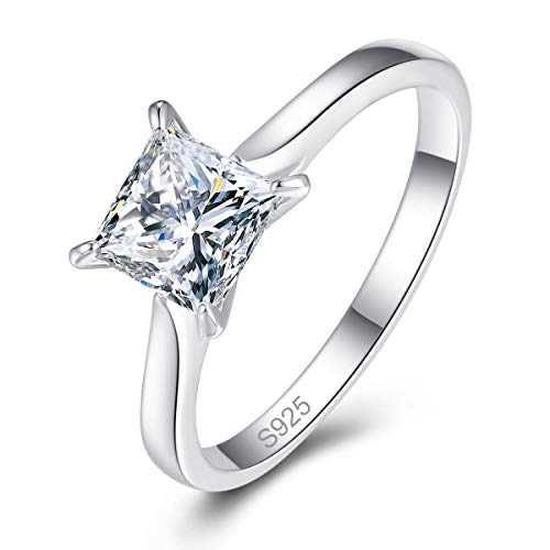 BONLAVIE Einfache Ringe für Frauen Mädchen Solide 925 Sterling Silber Solitaire Ring Princess Cut Zirkonia CZ Dünnes Band für Muttertag Größe52(16.6) von BONLAVIE