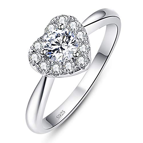 BONLAVIE 925 Sterling Silber Solitär Herz Form kubischer Zirkon Verlobungsring für Frauen Größe 53 (16.9) von BONLAVIE