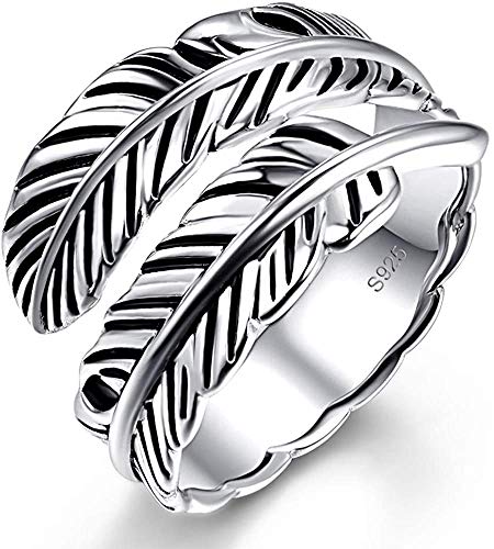 BONLAVIE 925 Sterling Silber Verstellbarer Feder Ring, Herren Ringe 925 Silber, Ring Vintage Offen Silber 925, Ring Für Frauen/Männer von BONLAVIE