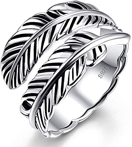 BONLAVIE 925 Silber Feder Ring, Vintage Verstellbarer Offen Silberringe Statement Ringe Schmuck Geschenke für Frauen Männer von BONLAVIE