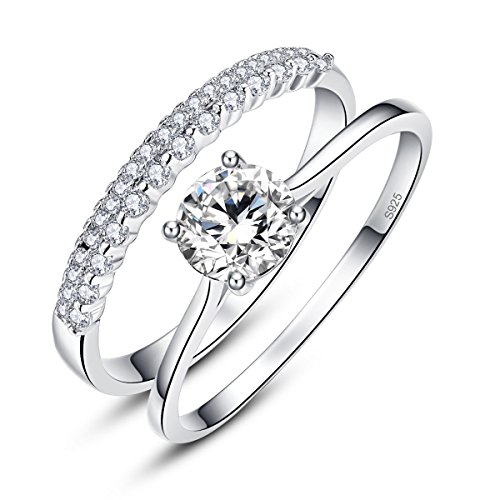 BONLAVIE Damen Sterling Silber Stapelbare Dünne Ringe 2 Stück Ewigkeit Hochzeit Solitaire Jubiläumsband Ringe Größe 60(19.1). von BONLAVIE